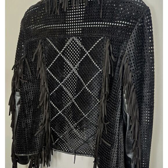 Vintage Alberto Makali Fringe Perforated Moto Hippie Rock Punk Sleeze MED Poly - Picture 6 of 9